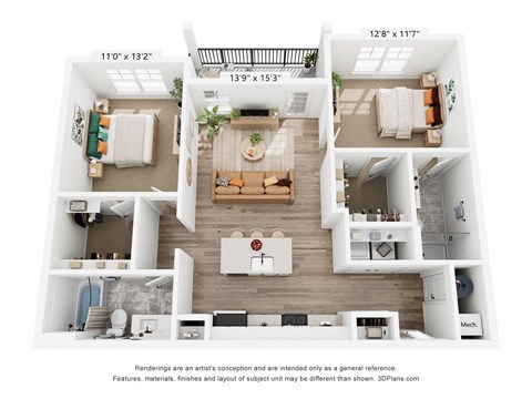 The Titan 2 Bedroom Floor Plan at Copper Run Marysville Apartments
